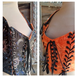Orange Corset, Black Bodice Halloween corset ,Reversible 8 in 1 , Size 14 image 1