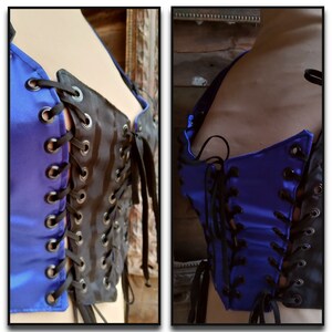 Black and, or Blue Corset, Adjustable Sizes 12-10 Burlesque, Reversible, Circus Ring Master
