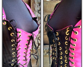 Black and or Hot Pink Corset, Adjustable Sizes 6-10  Steampunk Vest, Reversible, Renaissance Bodice