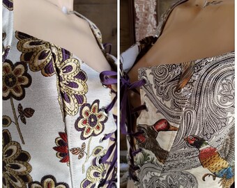 Purple or Beige Bodice, Corset, Reversible, Small Size