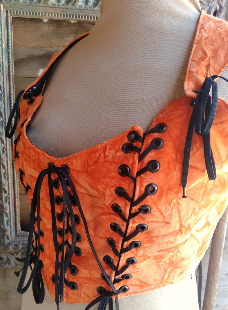 Orange Corset, Black Bodice Halloween corset ,Reversible 8 in 1 , Size 14 image 3