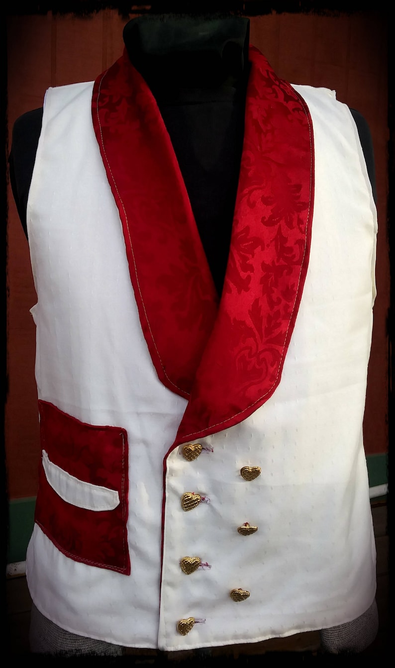 Double Breasted vest Waist coat White and RedSize Large Vest