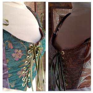 Corsetto verde smeraldo o marrone - Corpetto - Gilet corto - Bustino con lacci, reversibile 2 in 1, taglia 14