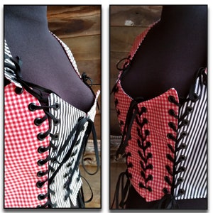 Black and, or Red Corset, Adjustable Sizes 10-14  Burlesque, Reversible, Renaissance Bodice