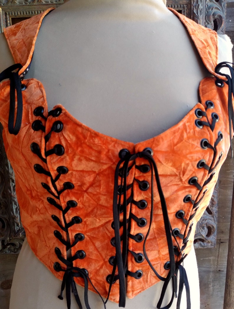 Orange Corset, Black Bodice Halloween corset ,Reversible 8 in 1 , Size 14 image 2