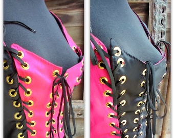 Hot Pink BlackCorset, Bodice, Bustier, Vest, Reversible, Renaissance Boho Size 8