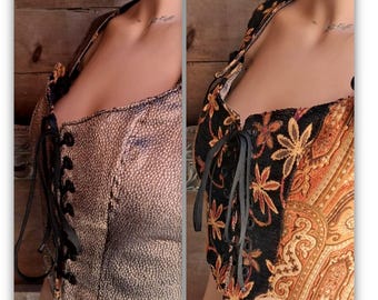 Black Silver Bodice, Corset, Reversible, Size adjustable Small