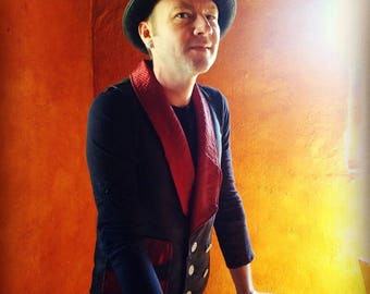Vest, Double Breasted Vest/ Waist Coat/  Black and Red/ Size M