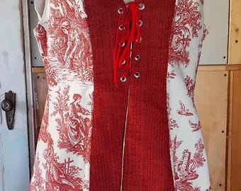 Huntress coat, Red Toile, Form Fitted, Reversible, Renaissance coat, Plus size