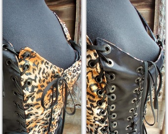 Cheetah Corset, Bodice, Bustier, Vest, Reversible, Renaissance Boho Size 10