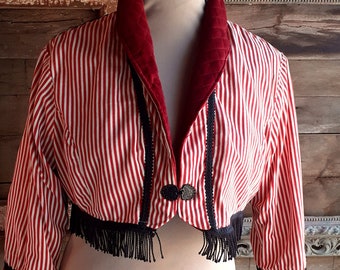 Red Stripe Bolero, Short Jacket, Shrug, Burlesque