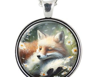 Red Fox Necklace, Handmade Illustrated Animal Pendant, Forestcore Cottagecore Jewelry Gifts For Women