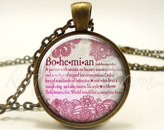 Bohemian Necklace, Gypsy Jewelry,  Quote Dictionary Pendant (1895B1IN)