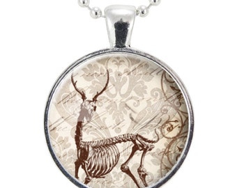 Deer Skeleton Necklace, Goth Style Halloween Jewelry