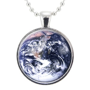 Earth Necklace, Planet Art Pendant, Universe Jewelry, Science Gifts 1124S25MMBC image 1