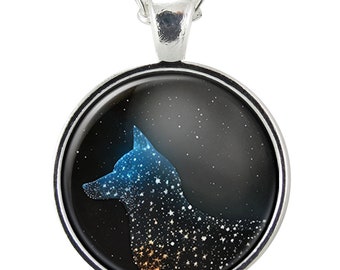 Fox Space Art Pendant Necklace, Naturecore Fantasy Art, Forestcore Handmade Jewelry, Foxcore Gifts For Young Women