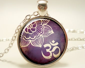 Om Necklace, Namaste Yoga Jewelry, Lotus Zen Pendant (1656S1IN)