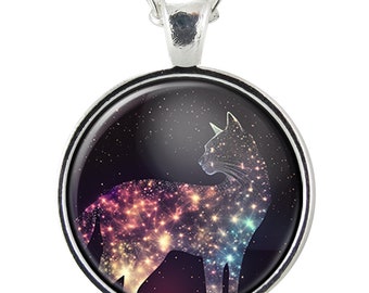 Star Cat Necklace Pendant, Cat Lover Gifts For Her, Gothic Inspired Art, Witchy Jewelry