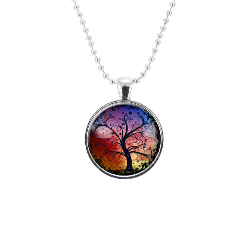 Tree Of Life Necklace, Woodland Witch Jewelry, Colorful Forest Pendant, Gift Ideas For Women, Fall Jewelry 0630S25MMBC image 2