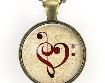 Clef Note Heart Necklace, Music Lovers Jewelry (1827B1IN)