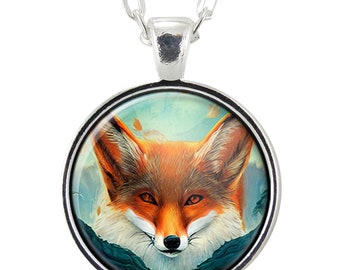 Cute Red Fox Necklace, Handmade Illustrated Fox Pendant, Handcrafted Jewelry Gifts For Women