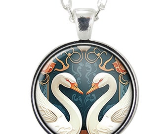 Swan Necklace, Art Nouveau Pendant, Bird Jewelry, Romantic Valentine's Day Gift For Her