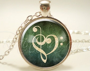 Clef Note Heart Necklace, Music Lovers Jewelry (1824S1IN)