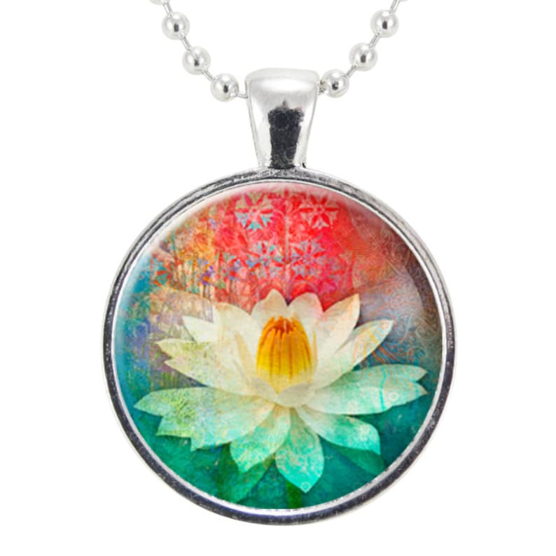 Lotus Blossom Necklace Zen Yoga Jewelry Buddhist Charm Etsy