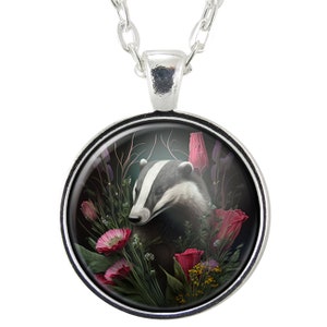 Badger Art Pendant Necklace, Nature Wildlife Art, Handmade Jewelry Gifts For Women