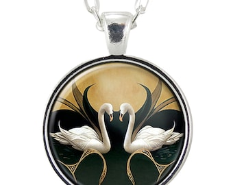 Swan Necklace, Art Nouveau Pendant, Bird Jewelry, Romantic Valentine's Day Gift For Her