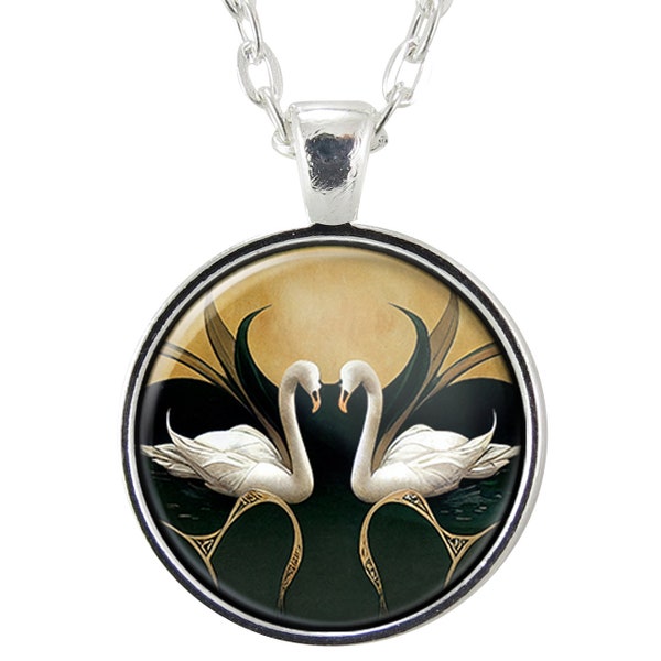 Swan Necklace, Art Nouveau Pendant, Bird Jewelry, Romantic Valentine's Day Gift For Her