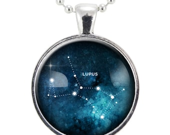 Lupus Wolf Star Constellations Necklace, Science Jewelry, Homemade Astrology Pendant Necklace (2462S25MMBC)