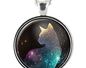 Star Cat Necklace Pendant, Cat Lover Gifts For Her, Gothic Inspired Art, Witchy Jewelry