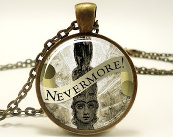 Bookish Gifts Edgar Allan Poe Necklace, Nevermore, Book Quote Necklace, Gothic Jewelry, Bronze