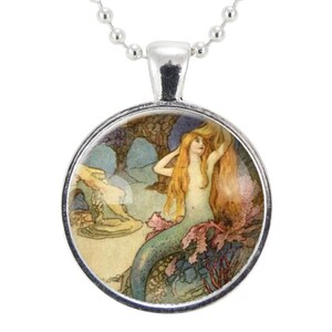 Mermaid Necklace, Beach Jewelry, Fantasy Artwork Pendant