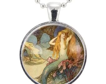 Mermaid Necklace, Beach Jewelry, Fantasy Artwork Pendant