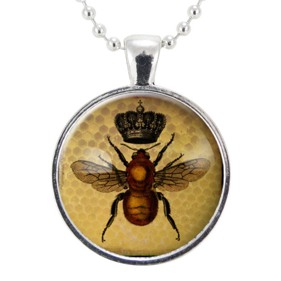 Queen Bee Necklace, Royal Crown Insect Art Pendant, Bee Jewelry ...