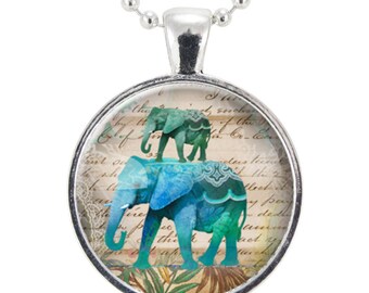 Blue Elephant Necklace, Art Jewelry Pendant (1067S25MMBC)