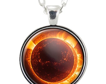 Solar Eclipse Pendant Necklace, Handmade Sun And Moon Jewelry, Sci Fi Astronomy Gifts For Her