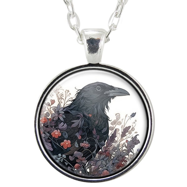 Raven Necklace, Crow Black Bird Gifts, Wildlife Art Jewelry, Norse Mythology Pendant, Gothic Accessories