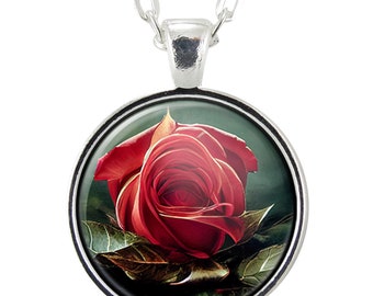 June Birth Flower Rose Necklace, Birthday Gift Ideas, Birthflower Jewelry, Birth Month Pendant