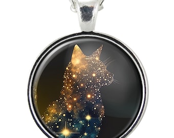 Star Cat Necklace Pendant, Cat Lover Gifts For Her, Gothic Inspired Art, Witchy Jewelry