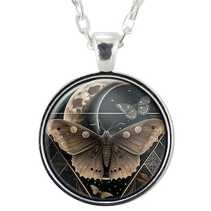 Moth Necklace, Magic Fantasy Art Pendant, Butterfly Jewelry, Witch Gifts For Her, Witchcore Goth Accessories