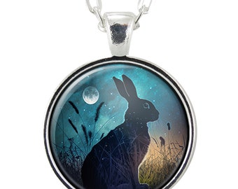 Rabbit Silhouette Necklace Pendant, Bunny Lover Gifts For Her, Woodland Inspired Witchy Jewelry, Forest Witch Aesthetic