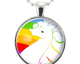 Rainbow Unicorn Necklace, Fantasy Art Pendant