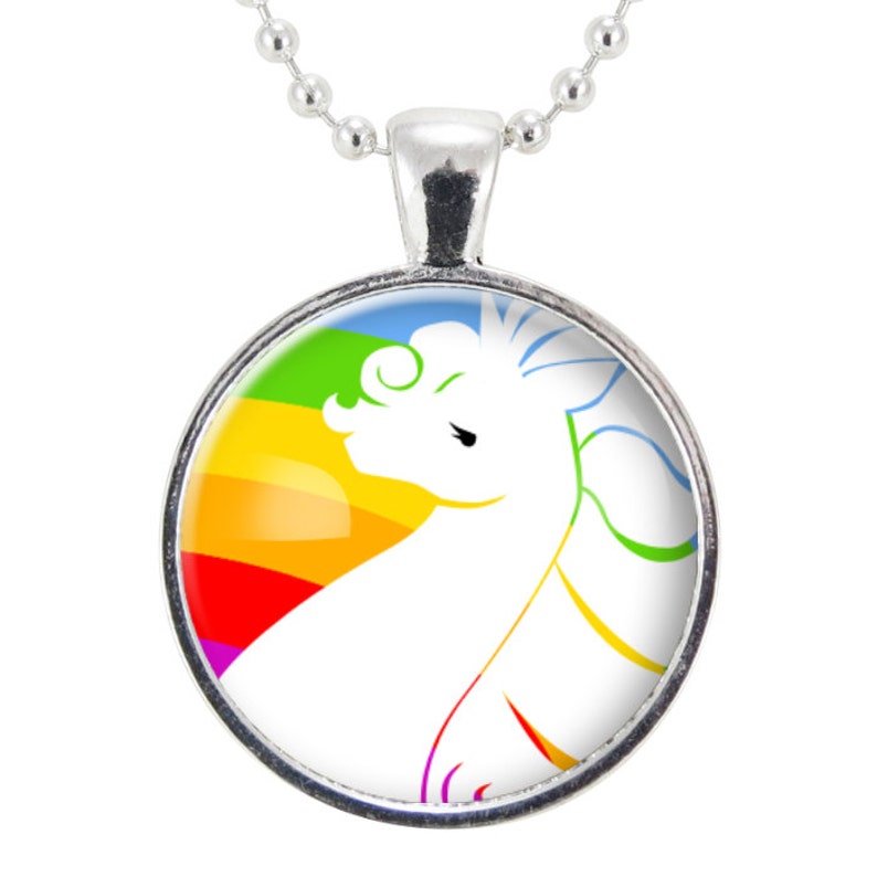 Rainbow Unicorn Necklace Fantasy Art Pendant Etsy