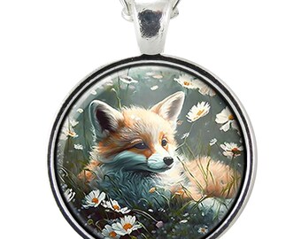 Red Fox Necklace, Handmade Illustrated Animal Pendant, Handcrafted Jewelry Gifts For Women