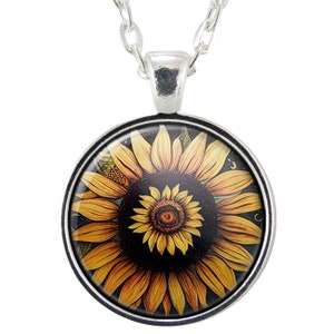 Happy Sunflower Pendant Necklace, Gifts For Women, Nature Art Jewelry Charm image 1