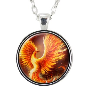 Phoenix Necklace, Fire Bird Pendant, Fantasy Art Greek Mythology Jewelry