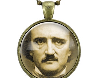 Edgar Allan Poe Necklace, Gothic Jewelry, Halloween Necklace, Bronze (0379B25MMBC)